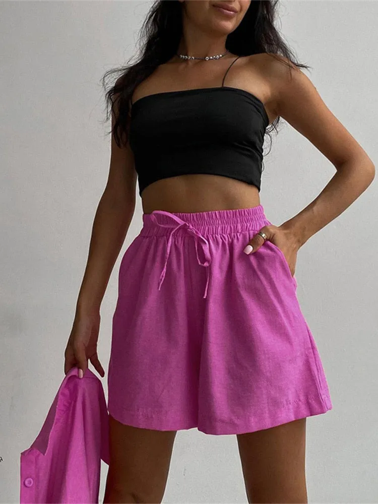 Znbbw Women Tracksuits Shirt Shorts Two Piece Sets Long Sleeve Blouse And Mini Shorts Suits Summer Casual Fashion Loose Female Outfits - Image 2