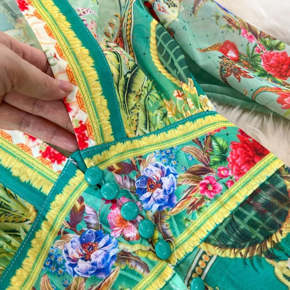 Znbbw 2023 Summer Fashion Runway Elegant Chiffon Maxi Dress Women Deep V Neck Print Boho Holiday Party Long Dress N6878 - Image 3