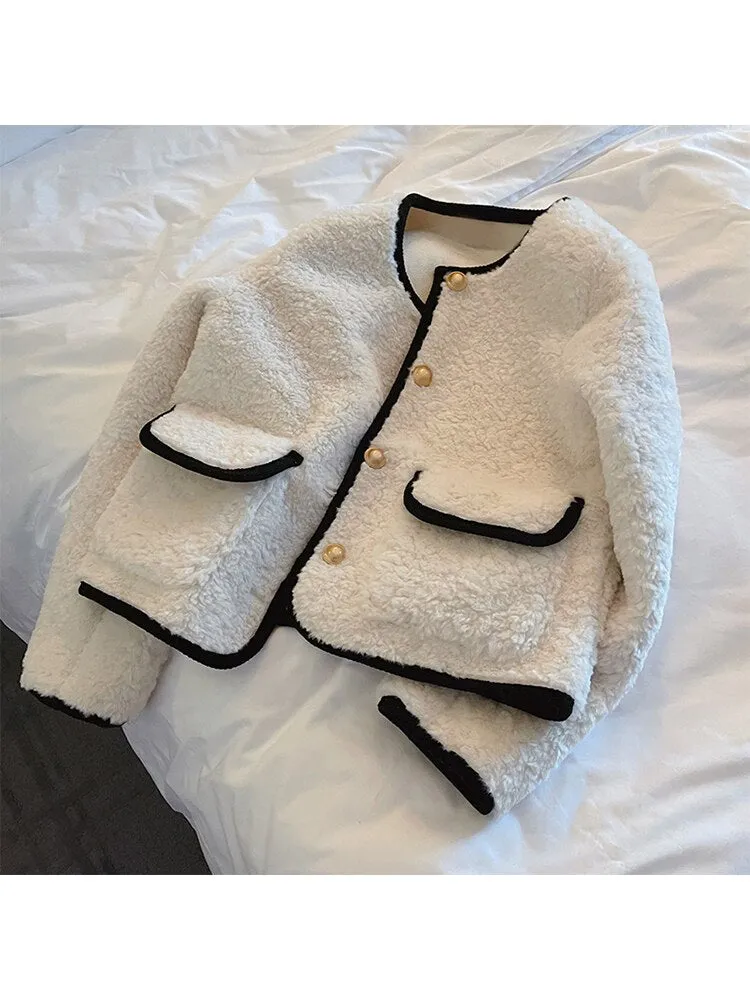 znbbw Women's Blends Wool Coats Casual Fashion All-match Korean Popular Style Outwear Long Sleeve Warm Furry Jackets Spring 2023 - Image 3