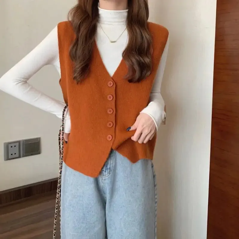 Znbbw Vest Autumn and Winter 2024 Little Fragrant Sweater Knitted Vest Women Sleeveless Overlapping Small Cuff Sweater Vest - Image 3