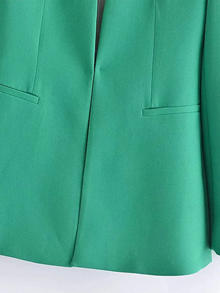 Znbbw ZBZA 2023 Woman Vintage Green Yellow Loose Blazer Women Spring Elegant Female Streetwear Solid Blazer Women 202302 - Image 22