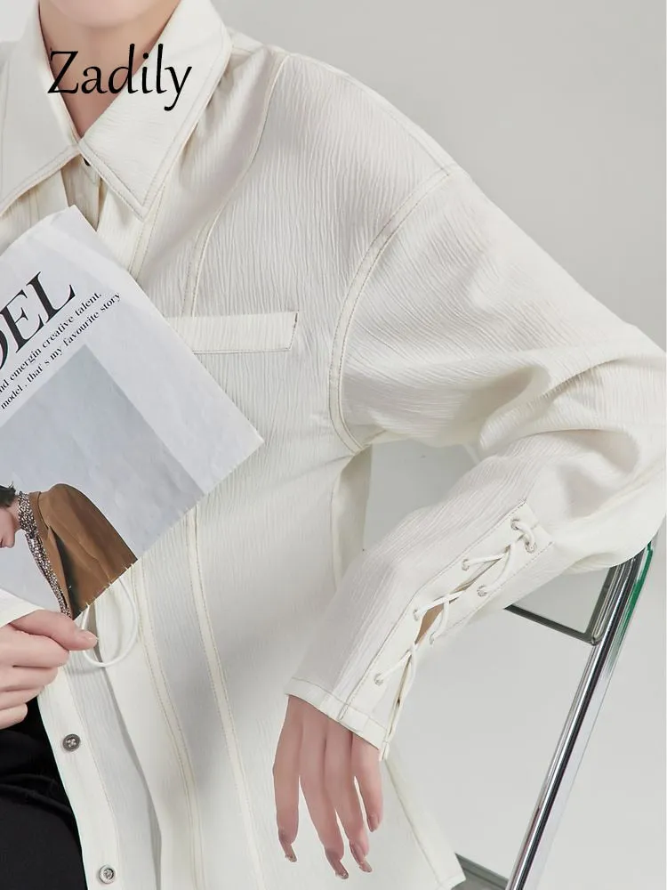 znbbw 2023 Spring Office Lady Long Sleeve Woman White Shirt Korea Style Bandage Button Woman Blouse Work Female Clothing Top - Image 5