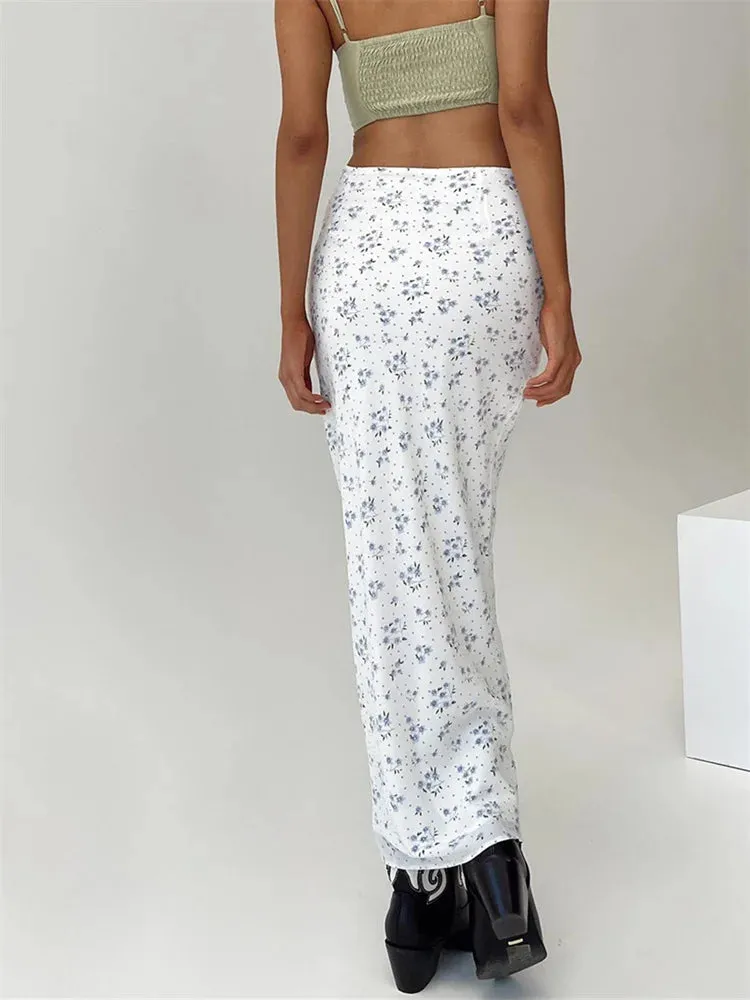 Znbbw Women Y2K Vintage Floral Printed Midi Skirt 90s E-Girl Grunge A Line Layered Mesh High Waist Long Skirt Streetwear - Image 2