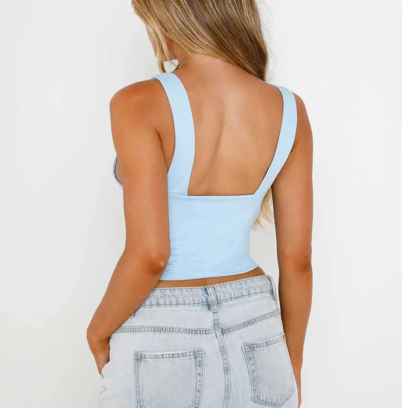 Znbbw Women Summer y2k Solid Sleeveless Crop Tops Camisole V-neck Casual Basic Slim Fits Corset Bustier Tanks Tops Party Clubwear Tops - Image 3