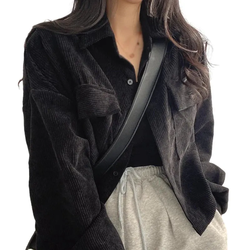 Znbbw Women's shirt Loose fitting Versatile Corduroy Retro Women's top Thickened Shirt Jacket - Image 4