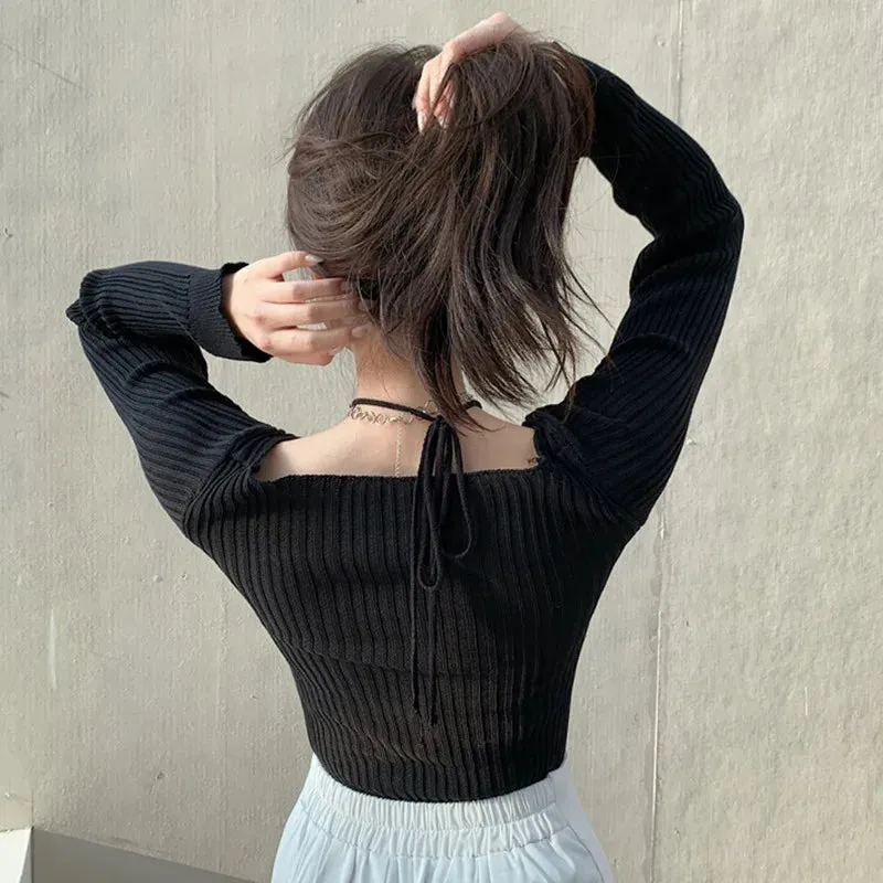 Znbbw Womens Knit Sweater Long Sleeve Off Shoulder Halter Neck Tops Sexy Pullover Casual Loose Blouse Jumper Sweaters - Image 5