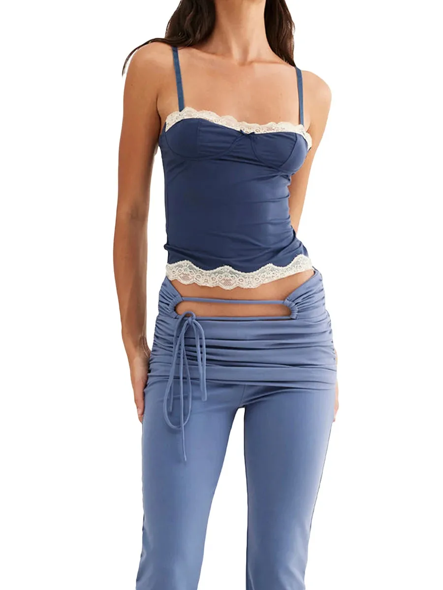 Znbbw Women y2k Lace Frill Cami Tank Top Spaghetti Strap Camisoles Summer Cute Ladies Sleeveless Crop Tops 2000s Aesthetic Streetwear - Image 3