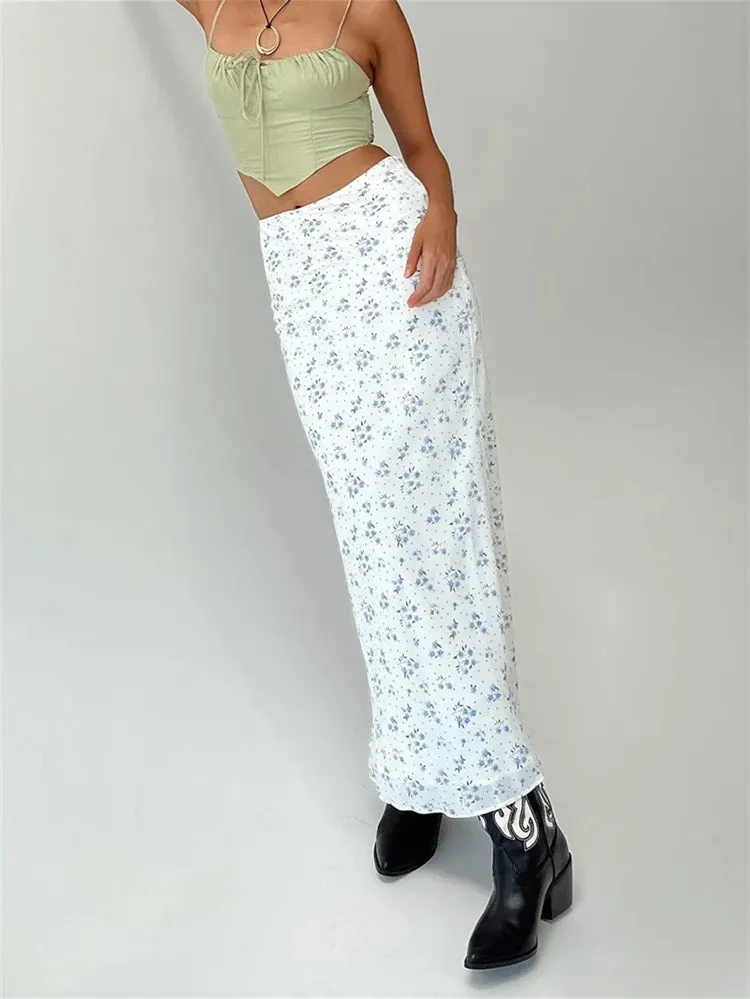 Znbbw Women Y2K Vintage Floral Printed Midi Skirt 90s E-Girl Grunge A Line Layered Mesh High Waist Long Skirt Streetwear - Image 3