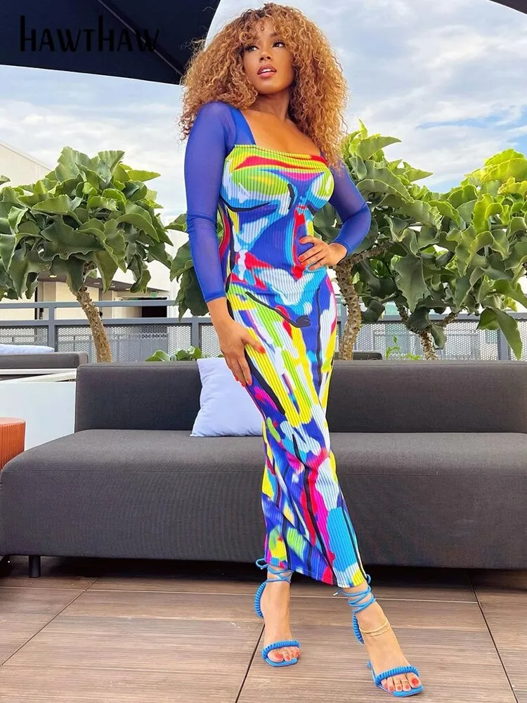 Znbbw Women Fashion Long Sleeve Bodycon Mesh Streetwear Fall Long Dress 2023 Autumn Clothes Wholesale Items For Business - Image 3