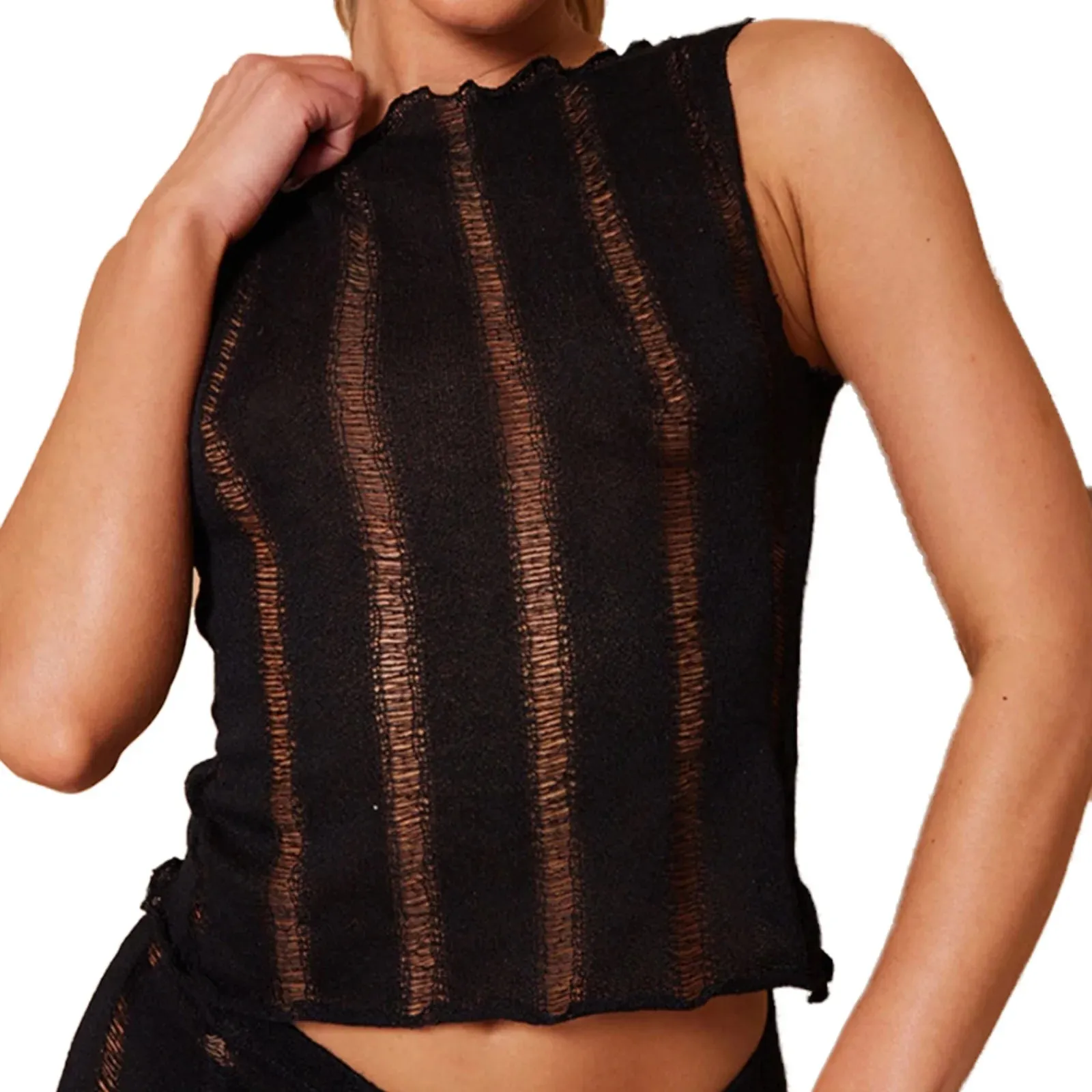 Znbbw Women Tanks Tops with Hollow Decoration Solid Color Skinny Version Casual Style Summer Clothing Ladies Sim Fit Crop Tops - Image 3