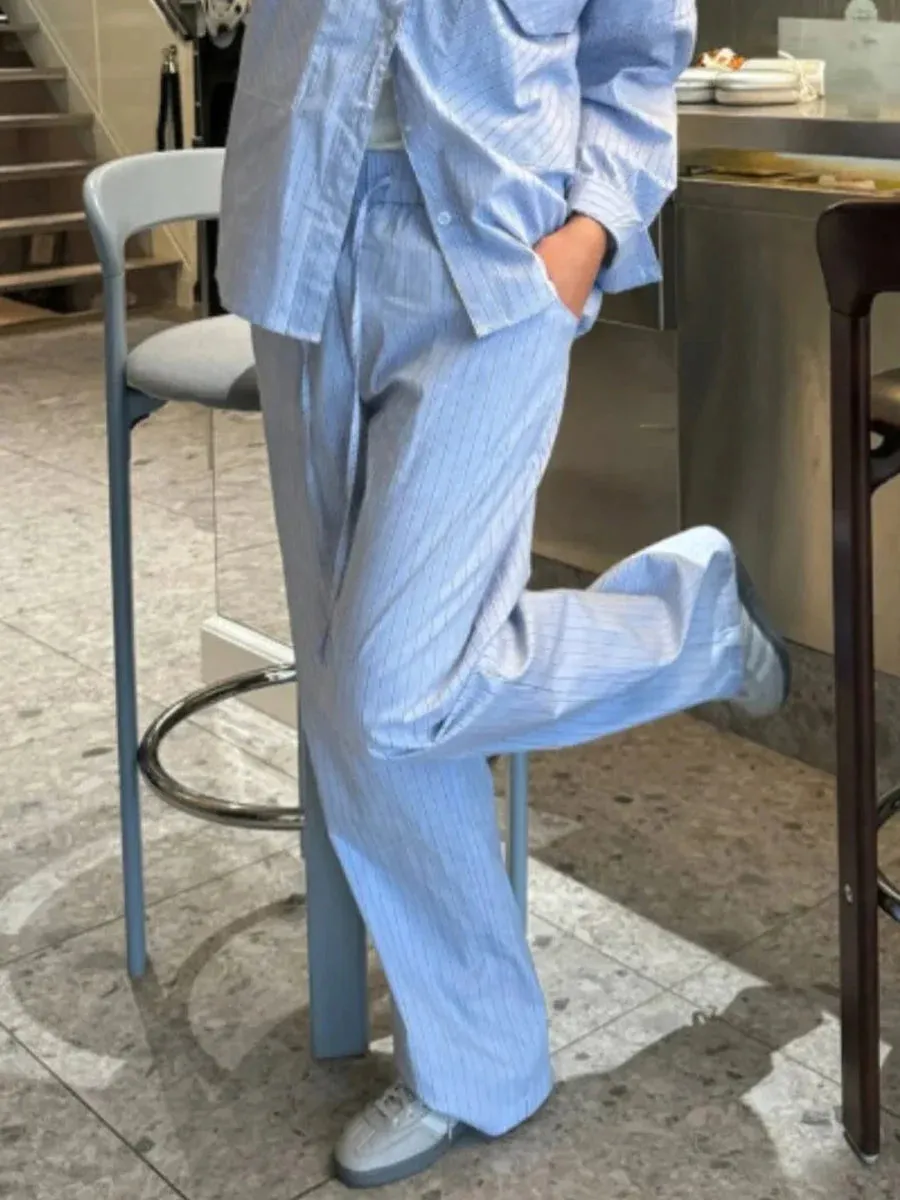 Znbbw Women's Vintage Comfy Casual Stripe Print Pants Drawstring Elastic Waist Loose Pants Trousers 2000s Aesthetic Bottoms Streetwear - Image 5