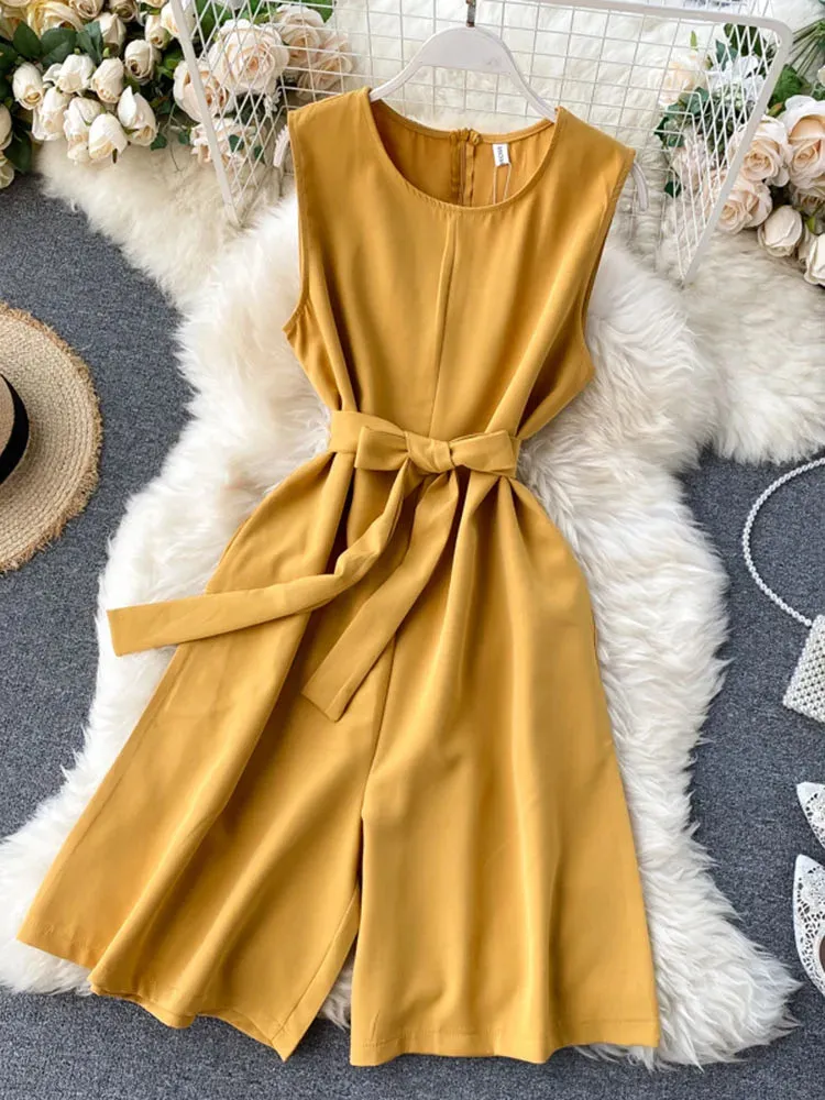 Znbbw Women's Jumpsuit Commuter Pure Color Sleeveless Jumpsuit Women's New Simple Pure Color Wide Leg Short Jumpsuit LL033 - Image 10