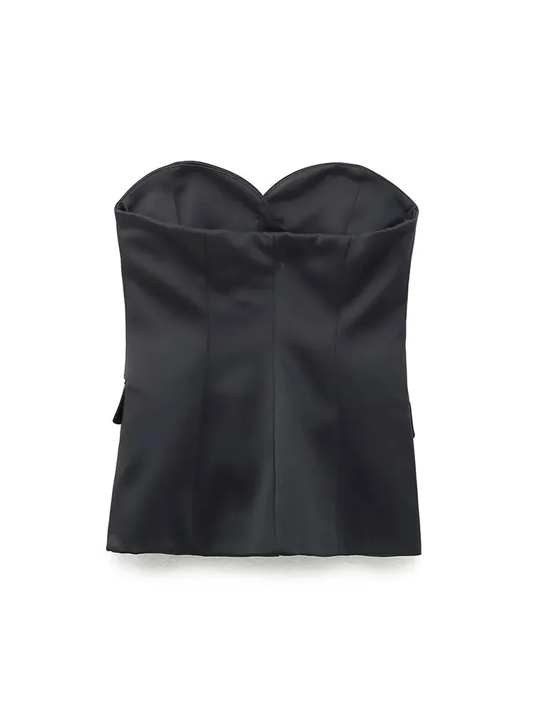 Znbbw 2023 Woman 2 Pieces Vest Sets Single Breasteed Filp Over Underwear Vest + Split Straight Trousers Causal Women Suits - Image 3