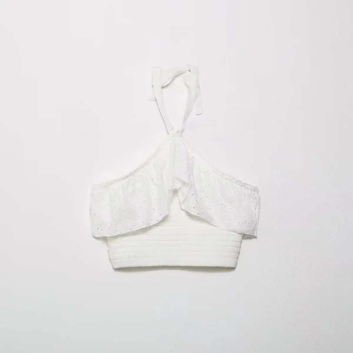 Znbbw Women Yellow Lace Halter Sexy Top Knitted Elastic Ruffles Hollow Out White Crop Top Summer Autumn Cotton Camis 2024 - Image 8