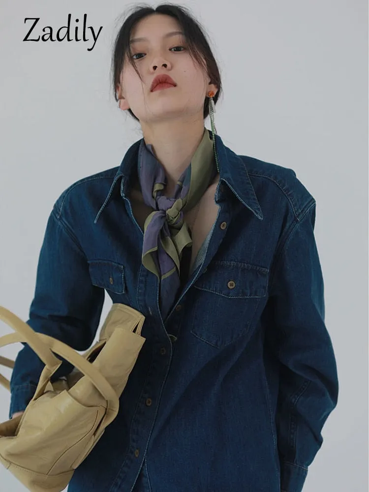 znbbw 2023 Autumn Fashion Street Style Long Sleeve Denim Shirt Women Casual Button Up Pocket Blouse Female Clothing Tops - Image 5