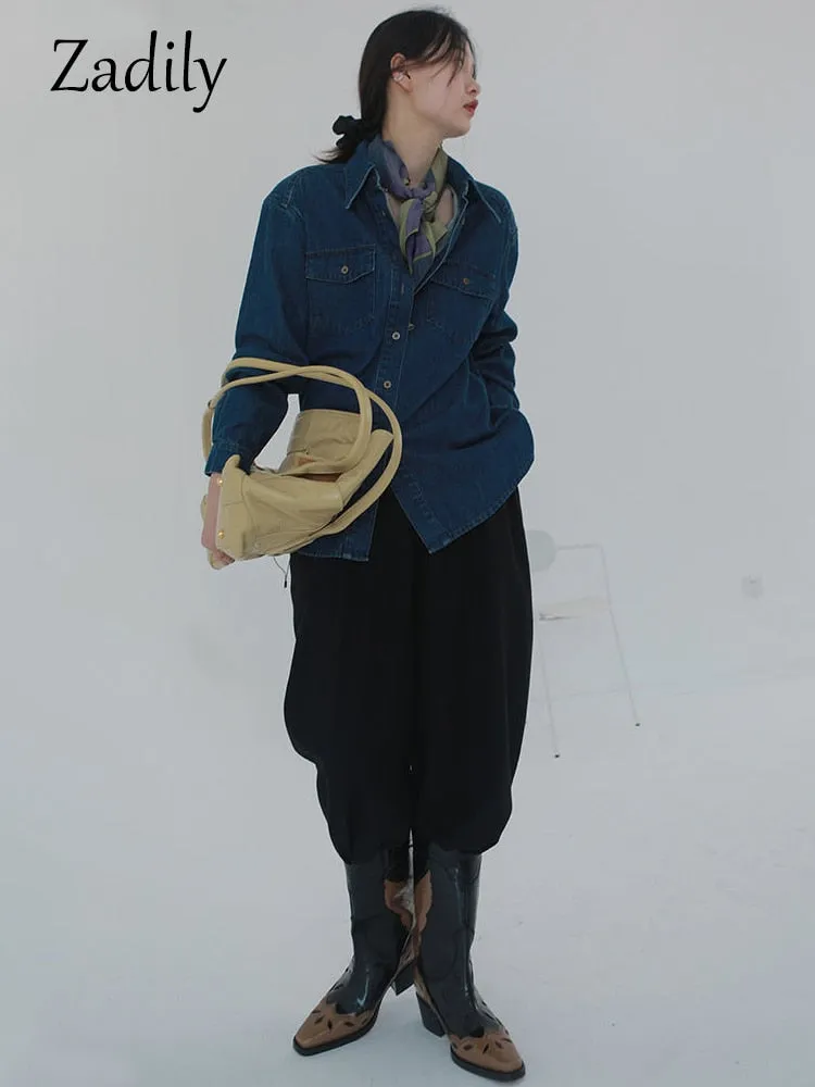 znbbw 2023 Autumn Fashion Street Style Long Sleeve Denim Shirt Women Casual Button Up Pocket Blouse Female Clothing Tops - Image 4