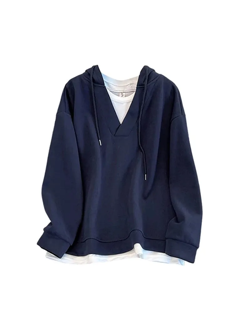 Znbbw Women's Patchwork Long Sleeve Blue Hoodies Pullover 90s Vintage Streetwear 2000s Korean Fashion Harajuku Sweatshirt Top Clothes - Image 5