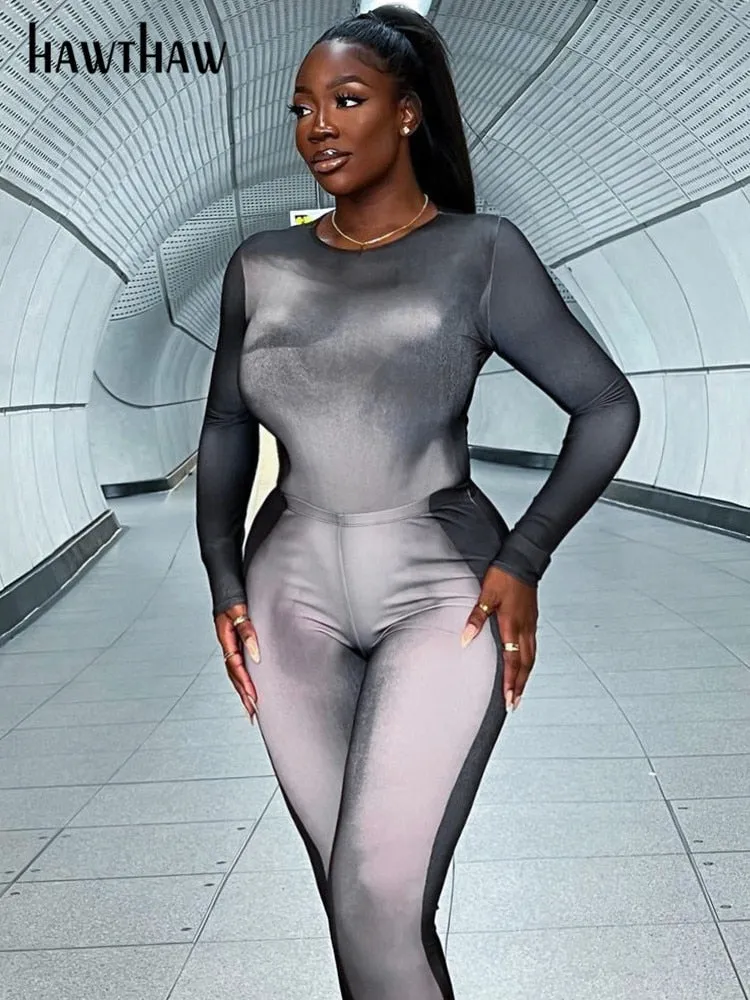 Znbbw Women Long Sleeve T Shirt Bodysuit Long Pants Two Piece Sets Outfits 2023 Fall Clothing Wholesale Items For Business - Image 2