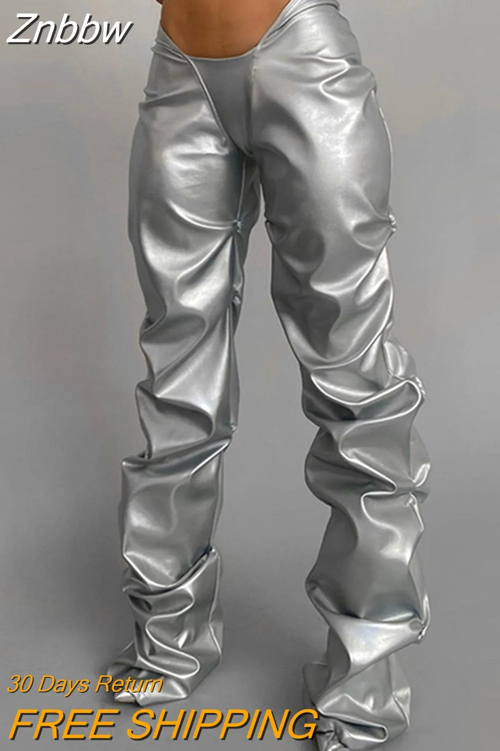 Znbbw Autumn Fashion Casual PU Leather Stacked Pants For Women Autumn New Skinny Stretch Wild Basic Female Leggings Y2K