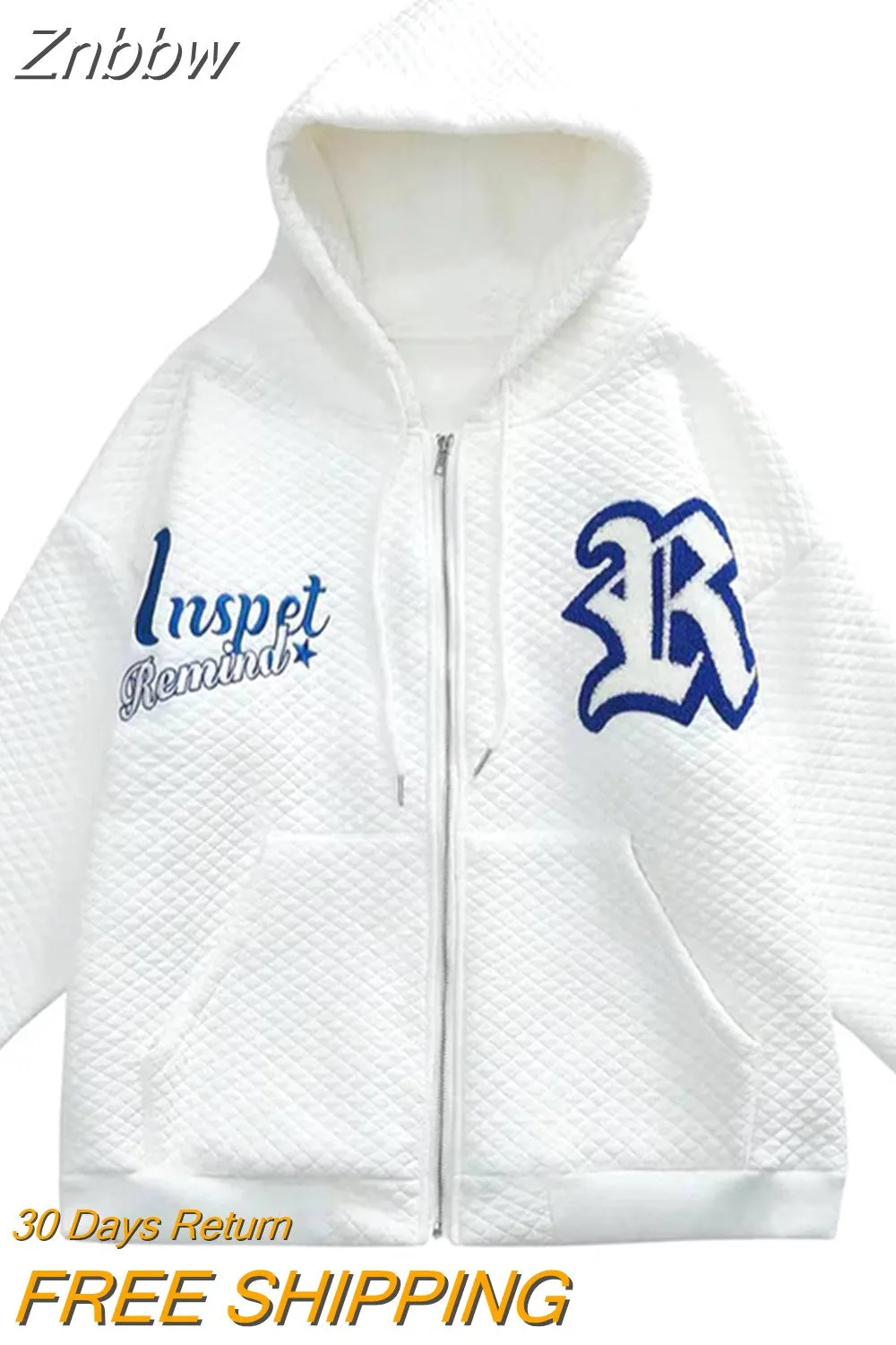 Znbbw Y2k design couple Harajuku Top clothing trendy Hoodies 90s Goth Zip Sweatshirt Star Blue Letter Printed Men and Women Coat - Image 4