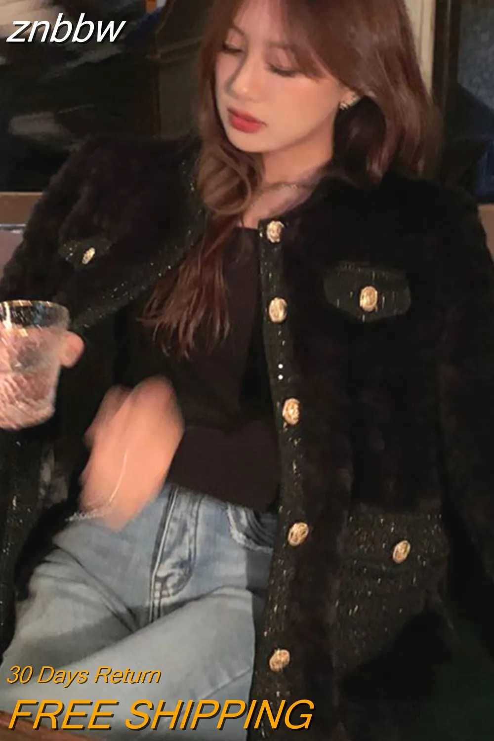 znbbw Autumn Korean Fashion Lamb Wool Coats Luxury Women Streetwear O-Neck Faux Fur Jackets Female Winter Thick Warm Plush Coat - Image 2