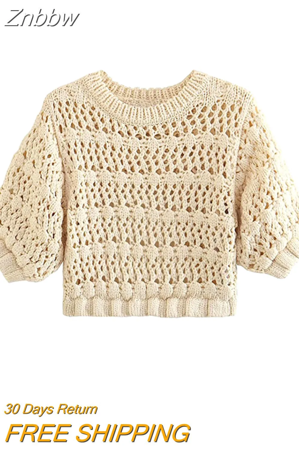 Znbbw Women Solid Knitted Crop Tops 2023 Summer Fashion Female Round-neck Short Sleeve Jacquard Mesh Shirt Lady Chic Streetwear Top - Image 5