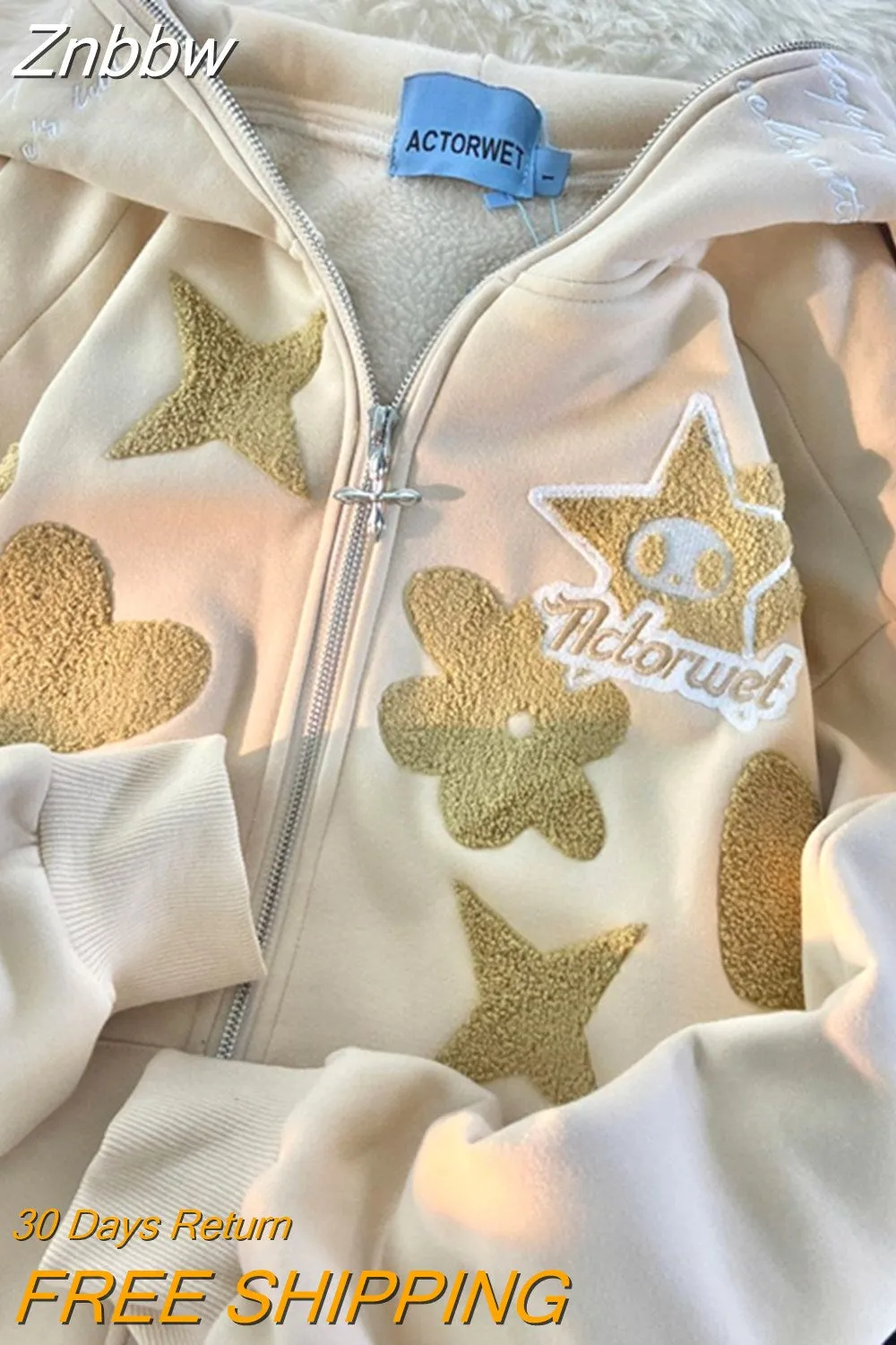 Znbbw Zip Hoodie Y2k Streetwear Loose Vintage Clothes Tops Harajuku Jacket Casual Gothic Oversized Cartoon Patchwork Top - Image 5