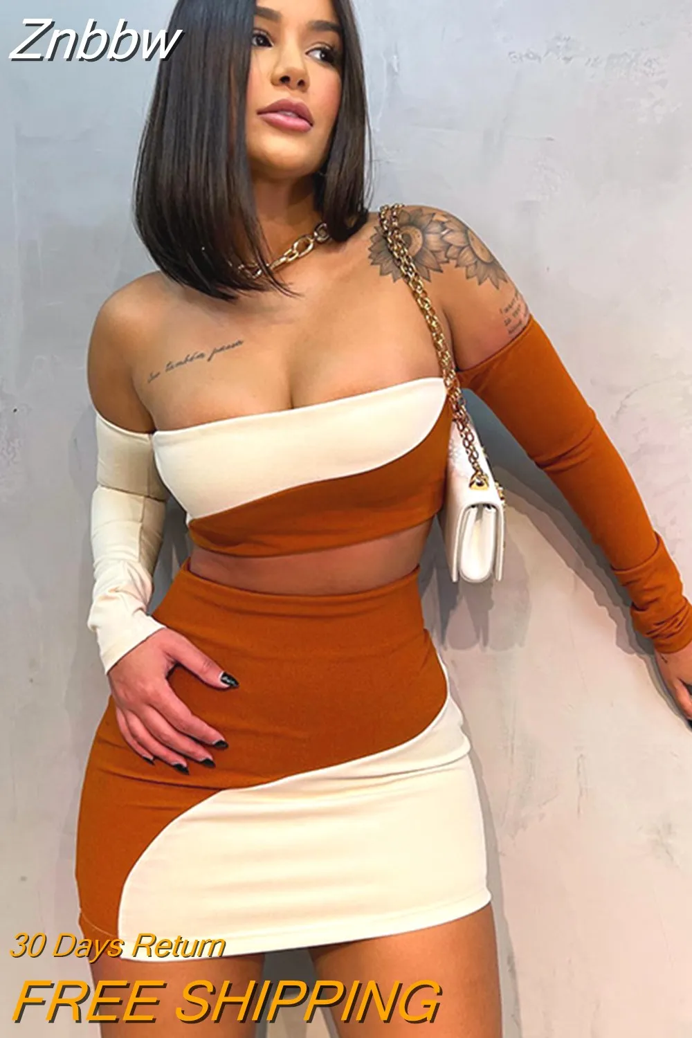 Znbbw Women Long Sleeve Crop Tops Mini Skirt Two Piece Sets Outfit Streetwear 2023 Autumn Clothes Wholesale Items For Business - Image 2