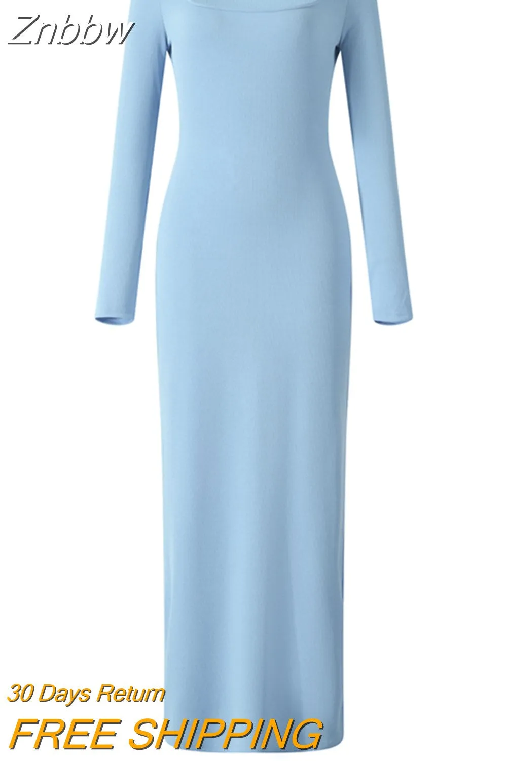 Znbbw Women Long Sleeve Square Neck Sleeve Long Bodycon Dress Knitted Low Cut Pencil Sheath Dress Stretchy Clubwear - Image 9