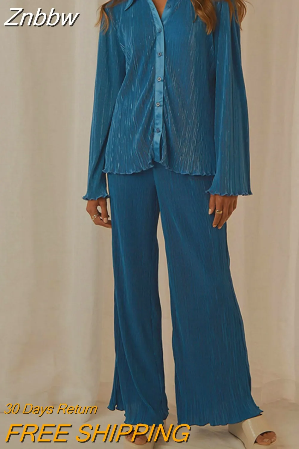 Znbbw Women's Floral Pleated Set Long Sleeve Blouses With High Waist Pants Two Piece Set Elegant Loose Two Piece Sets Womens Outifits - Image 11