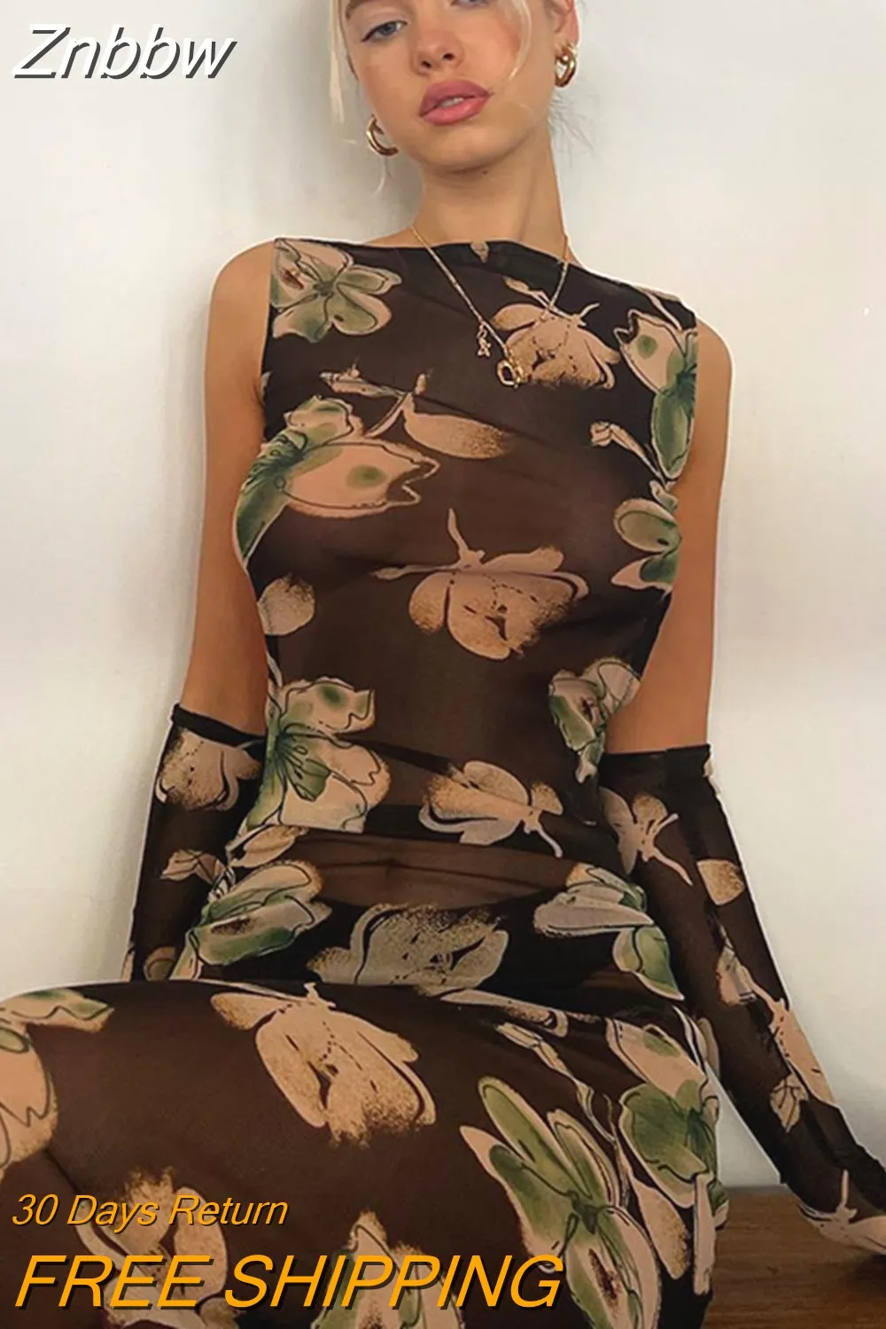 Znbbw Women Mesh See Through Bodycon Party Club Streetwear Midi Dress 2023 Summer Autumn Clothes Wholesale Items For Business - Image 4