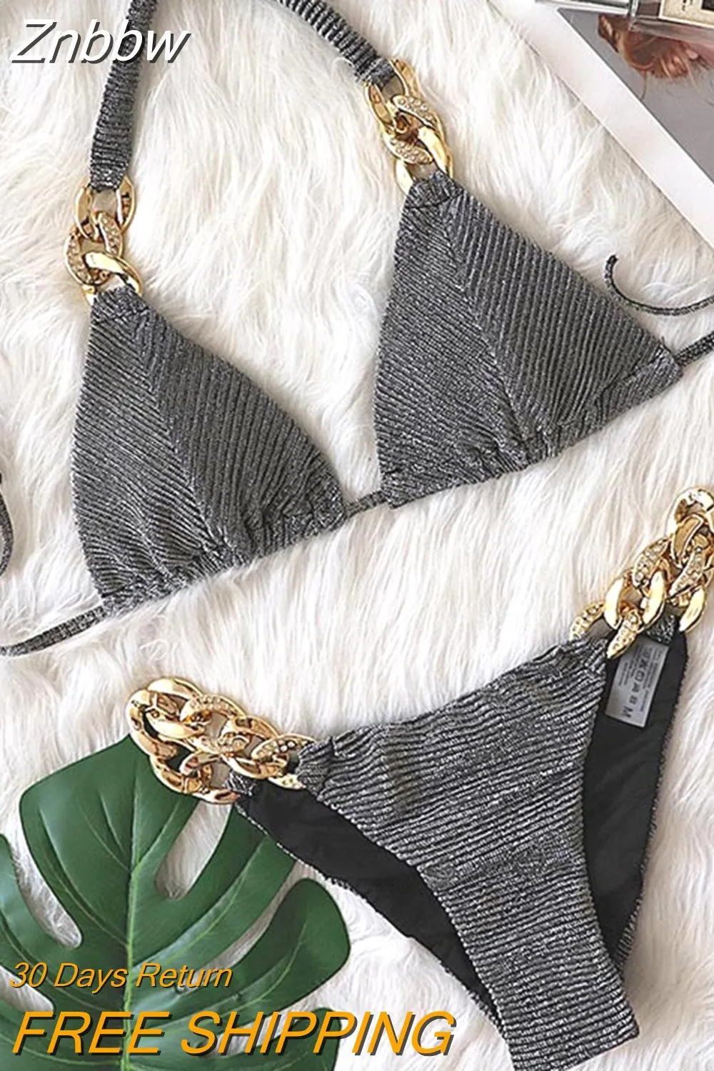 Znbbw Women's Swimsuit 2023 New Stylish Solid Swimwear Bikini Set Diamond Separate Beachwear Swimsuit Female Sexy Bathing Suits - Image 5