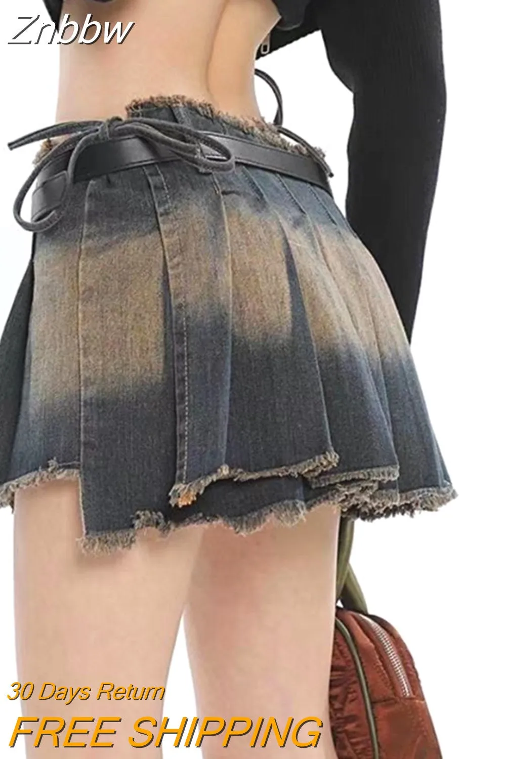 Znbbw Y2k Skirt Women Mini Skirts Korean Style Streetwear Hot Girl Fashion Vintage Outfits Sexy Denim Distress Irregular Pleated - Image 2