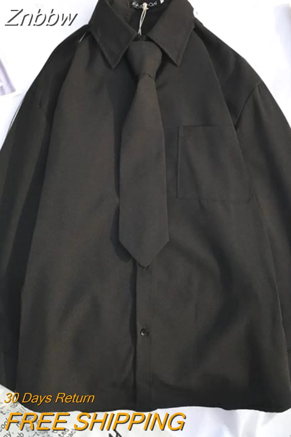 Znbbw Women Shirts with Tie Simple Solid Loose Autumn Top White Blouse Streetwear Oversized Vintage Casual Fashion Woman Blouses 2023 - Image 8