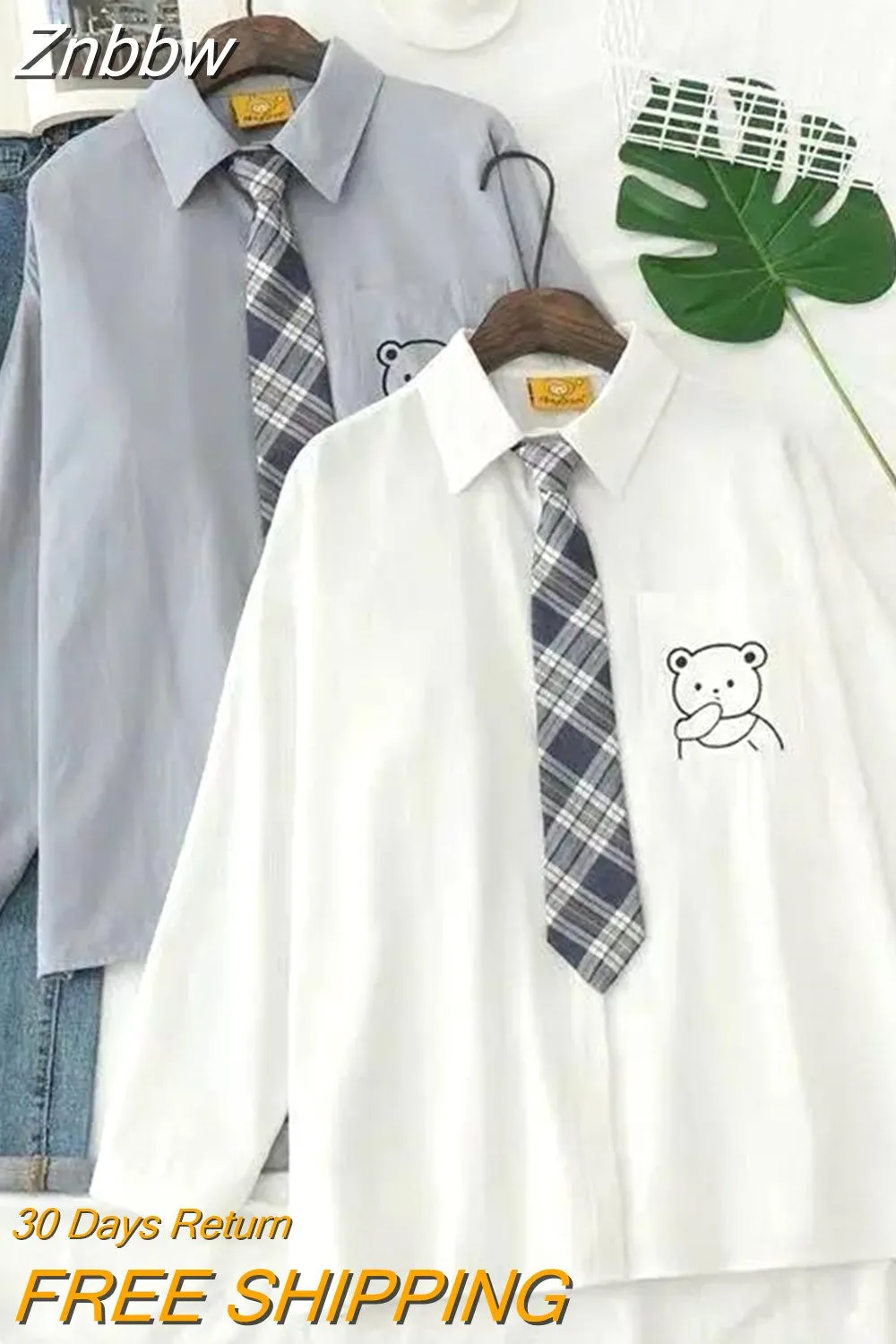 Znbbw Autumn Women Harajuku Vintage Blouse Black White Goth Streetwear Student Long Sleeve Down Collar Kpop Fashion Shirts Top