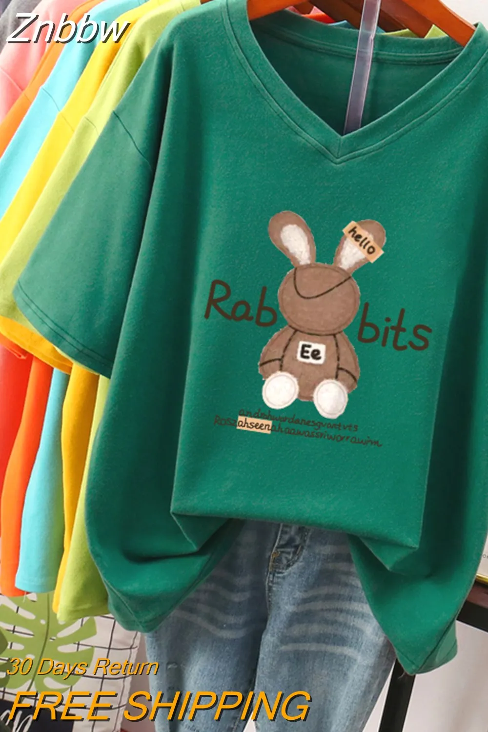 Znbbw 100 Cotton L-5XL Plus Size T Shirt Cartoon Print Tshirt Short Sleeve Women's Top Summer Kawaii Couple V Neck T Shirts - Image 8