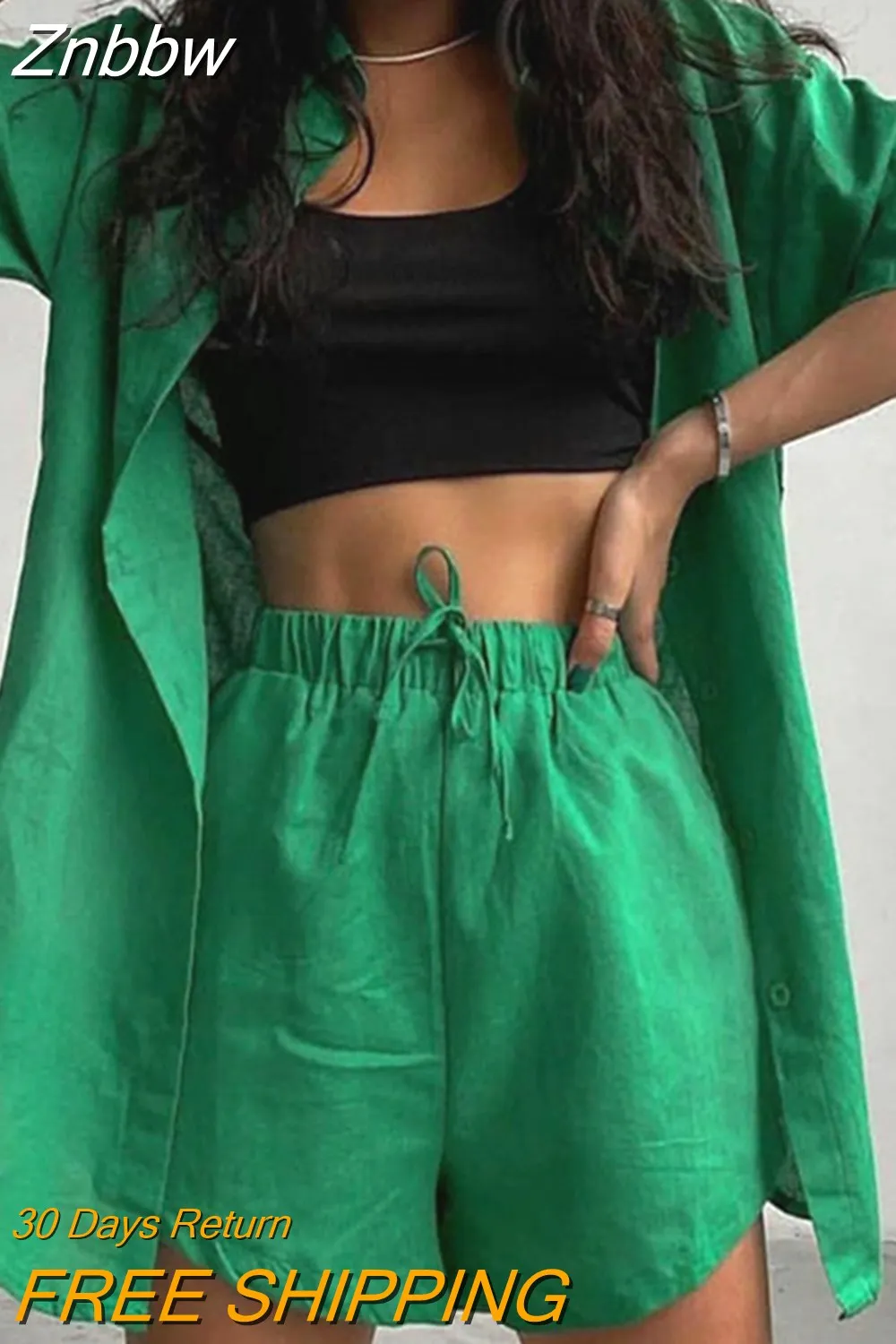 Znbbw Women Tracksuits Shirt Shorts Two Piece Sets Long Sleeve Blouse And Mini Shorts Suits Summer Casual Fashion Loose Female Outfits - Image 7