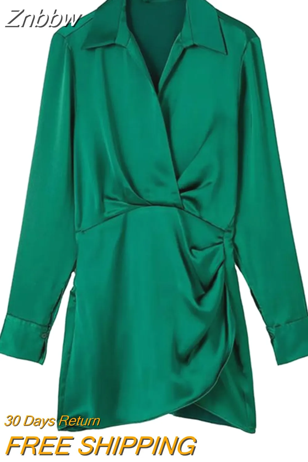 Znbbw 2023 Women Fashion Pleated Soft Touch Wrap Mini Dress Vintage Long Sleeve Side Buttons Female Dresses Vestidos 202304 - Image 13