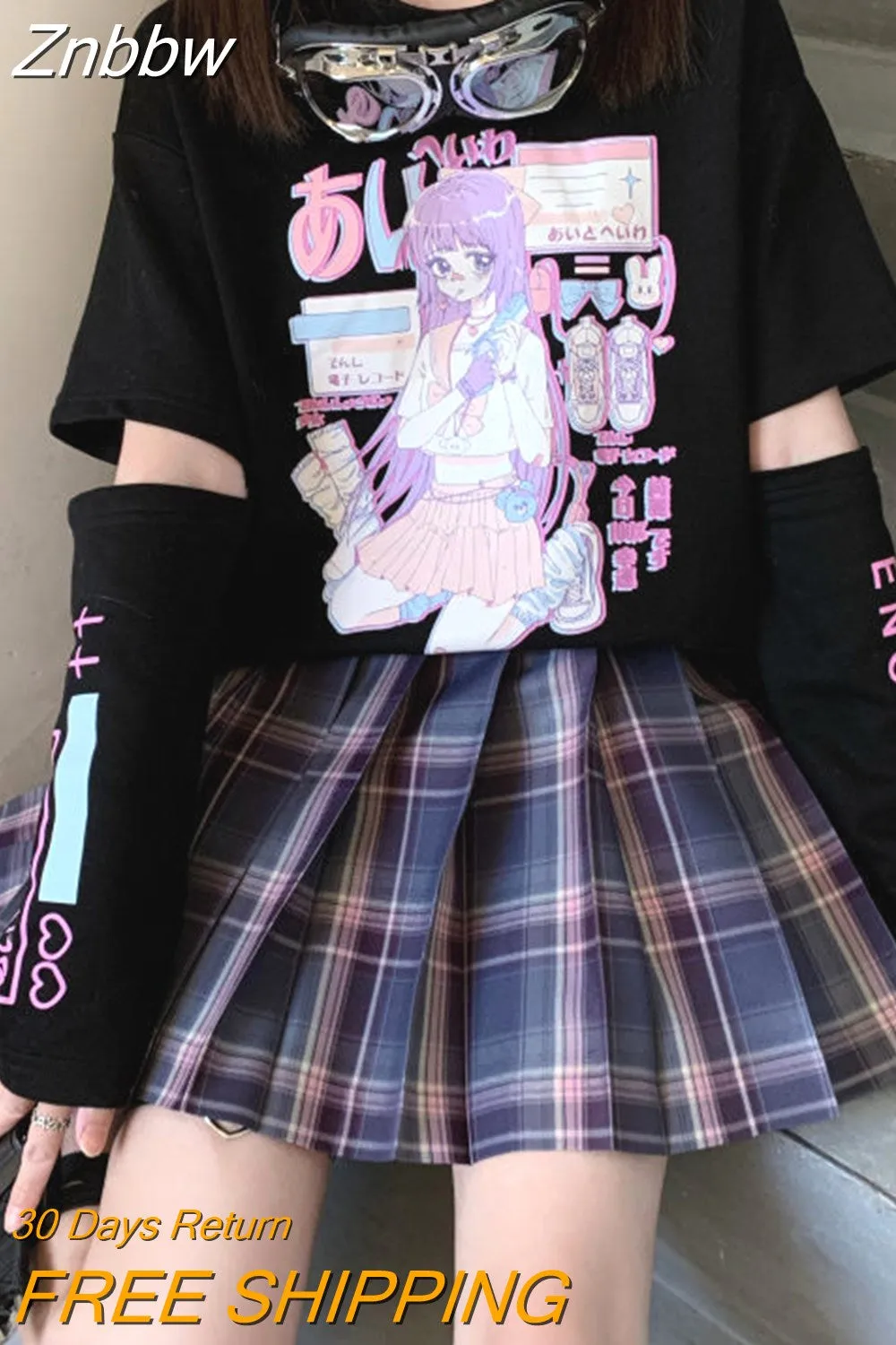 Znbbw Anime T Shirt Long Sleeve Top Zipper Removal Tee JK Girl Cute Clothes Cotton Tshirt Women Harajuku Cartoon Printed Tops