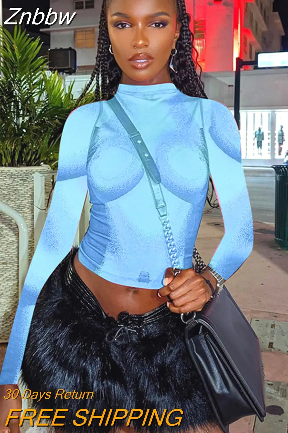 Znbbw Abstract Print Slim Fit T-Shirts Women O Neck Long Sleeve Crop Top 2023 Spring Fall Casual Lolita Y2K Clothes - Image 4