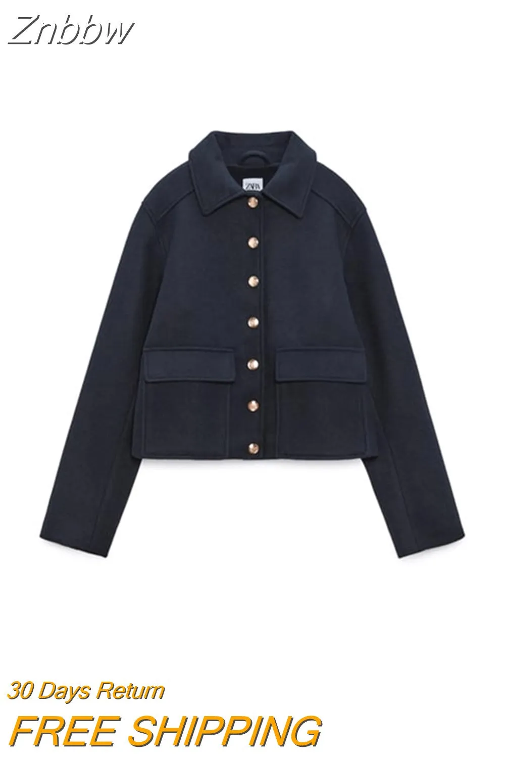 Znbbw Woolen Lapel Single Breated Coat Women Elegant Oblique Pocket Short Coat Autumn Ladies Restro Wool Coats - Image 4