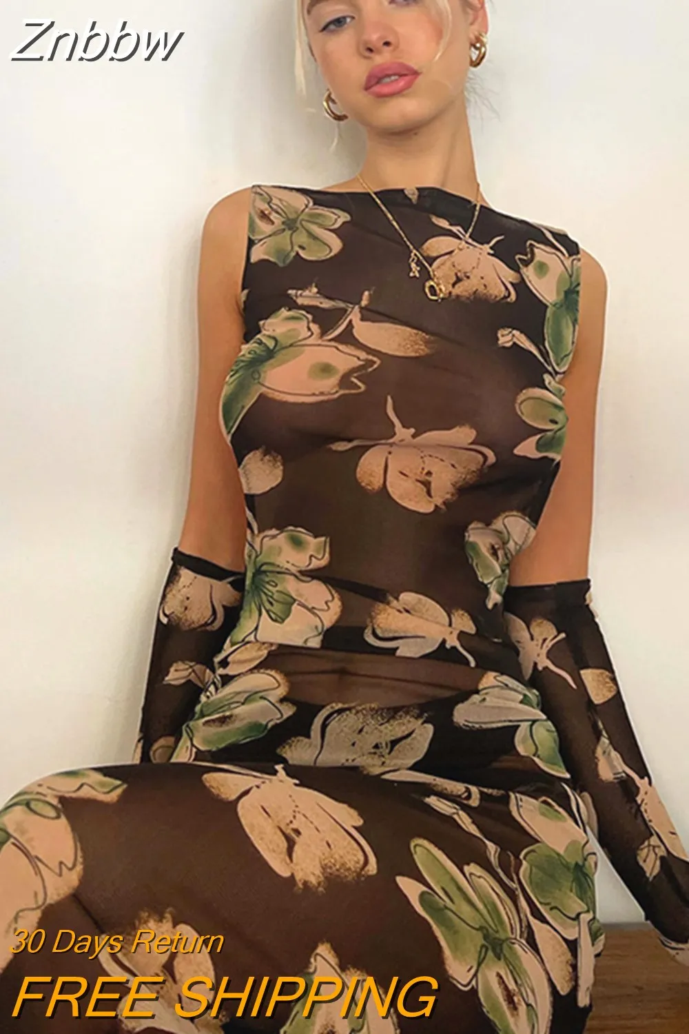 Znbbw Women Mesh See Through Bodycon Party Club Streetwear Midi Dress 2023 Summer Autumn Clothes Wholesale Items For Business