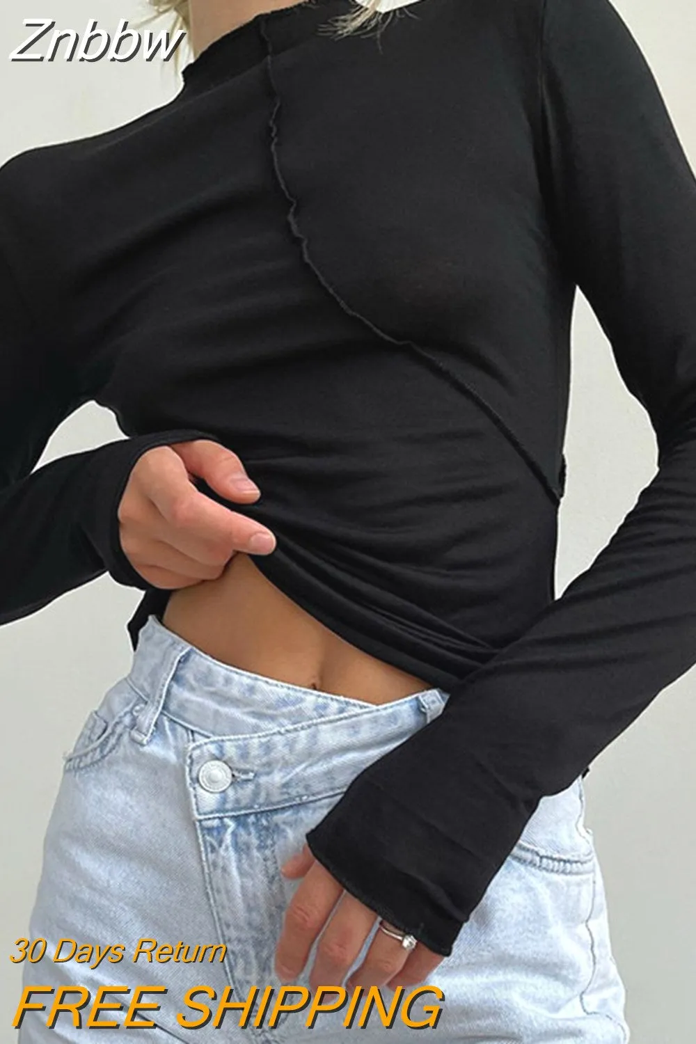 Znbbw 2023 Long Sleeve T Shirts Women White Autumn Winter Casual Black Basic Gray Sexy Tops 90s Fashion Vintage - Image 2