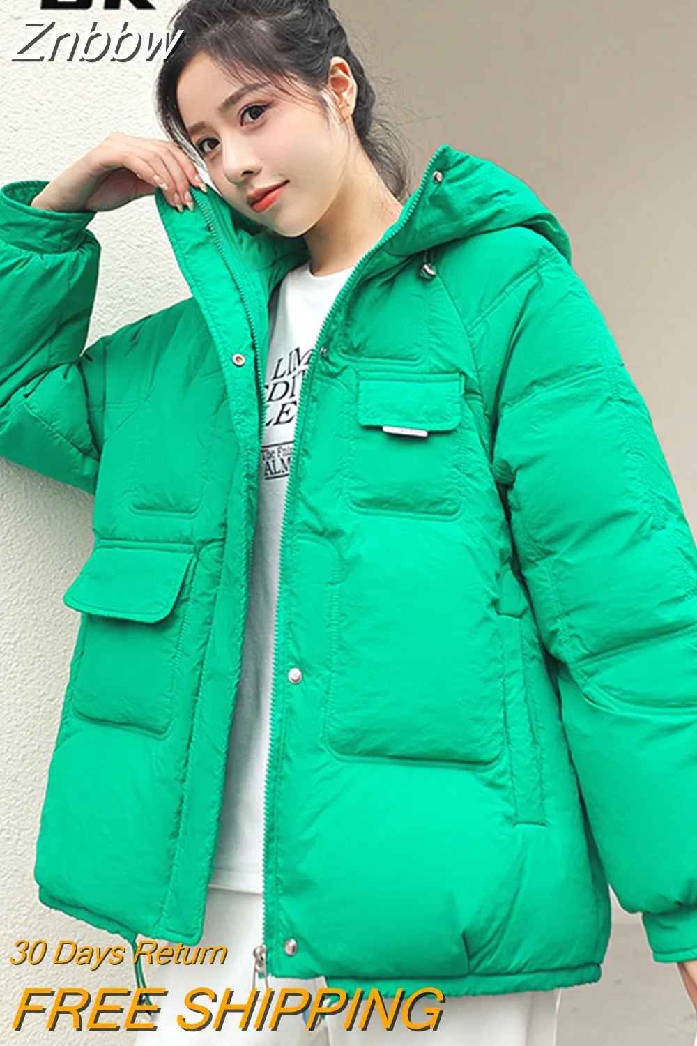 Znbbw Women Down Jacket 2023 Hit Winter New Thick Warm Cotton Down Padded Jacket Casual Sweety Solid Color Hooded Coat Jackets Outwear