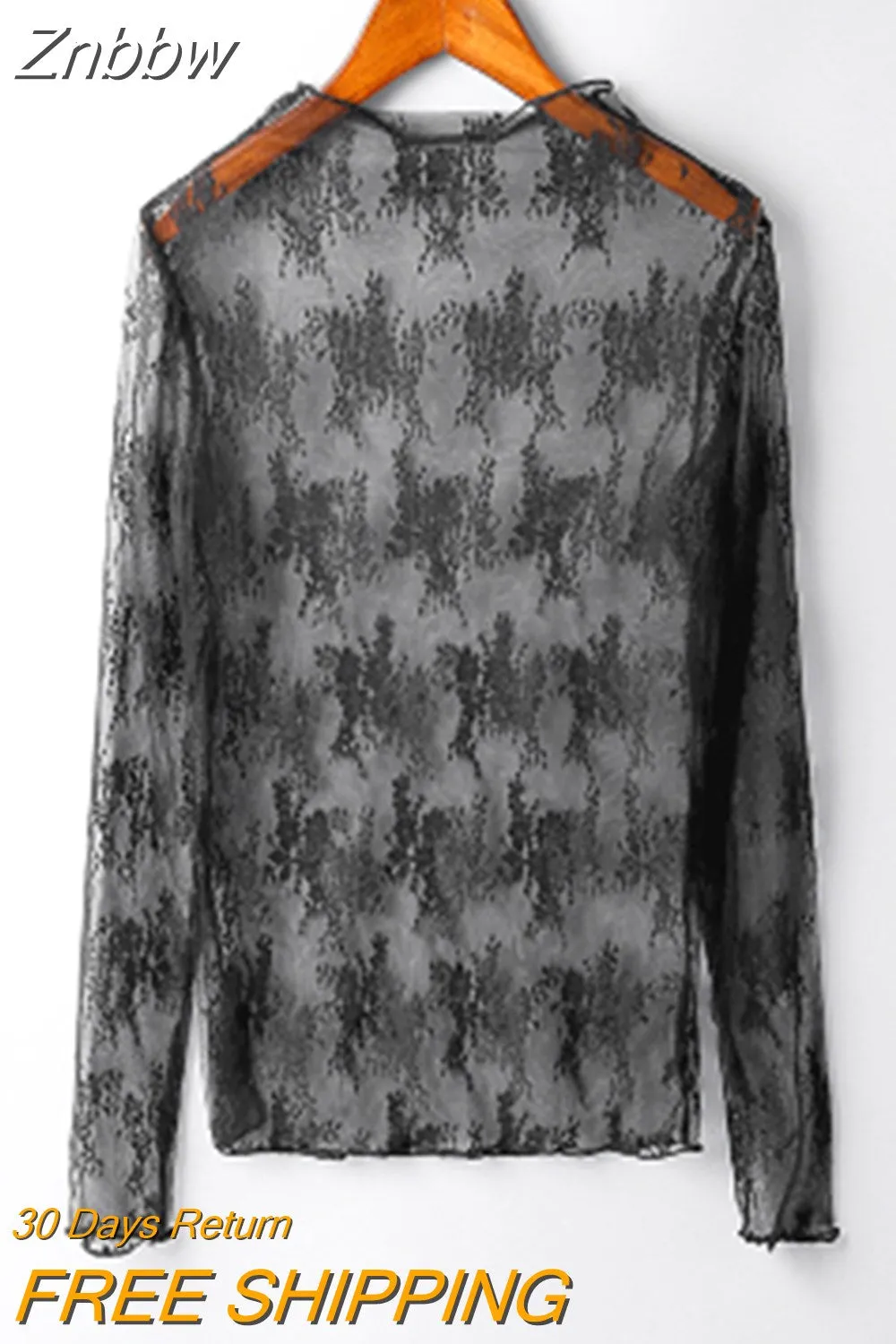 Znbbw Women Lace Floral Embroidery Blouses Shirt Ladies tops Sexy mesh Blouses Transparent Elegant See-through Black Shirt - Image 5
