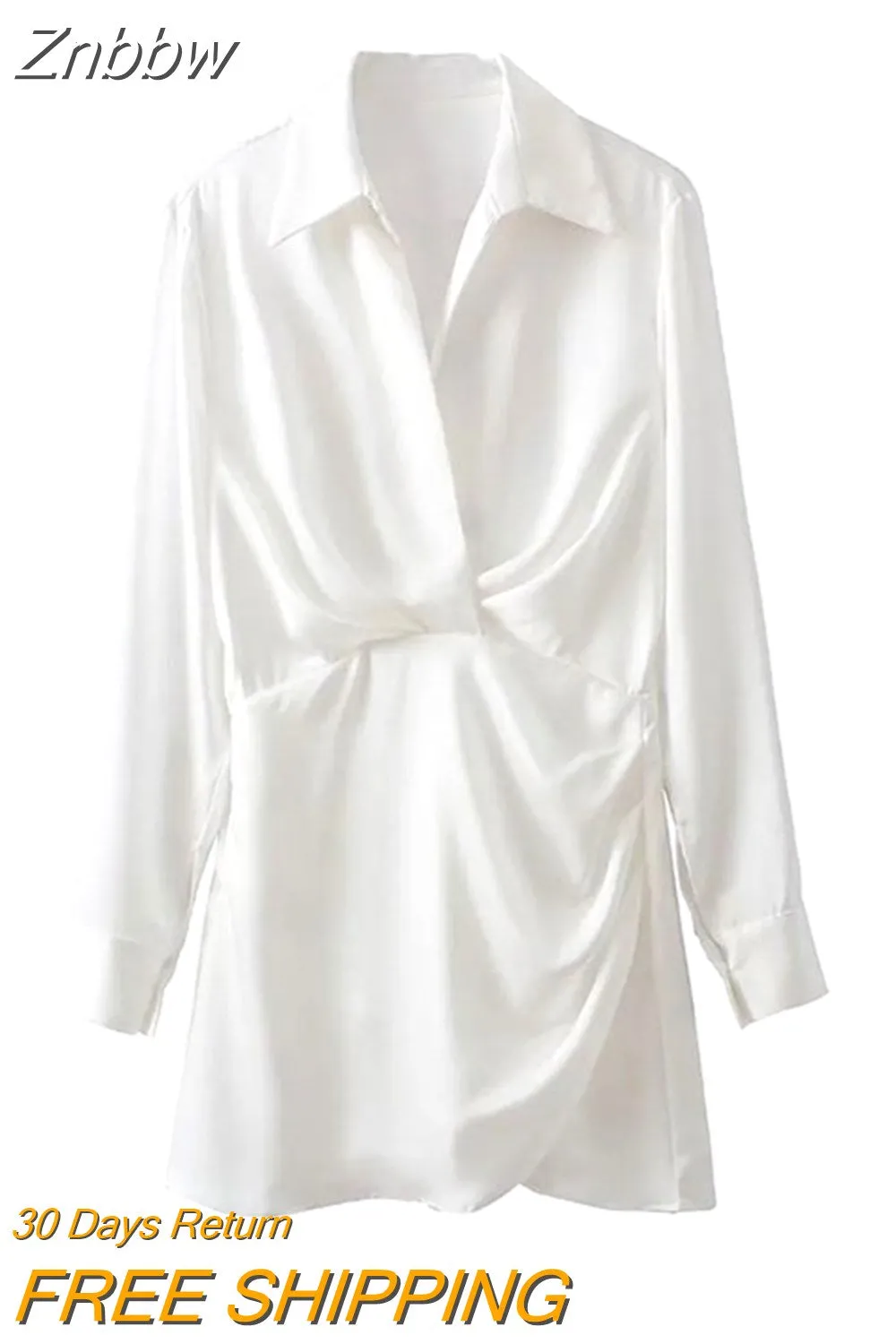 Znbbw 2023 Women Fashion Pleated Soft Touch Wrap Mini Dress Vintage Long Sleeve Side Buttons Female Dresses Vestidos 202304 - Image 3