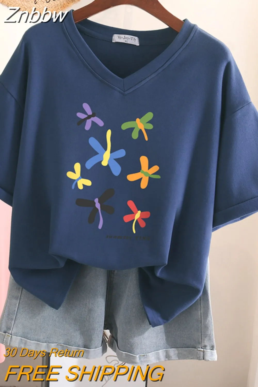 Znbbw 100% Cotton L-5XL T Shirt Plus Size Tshirt Short Sleeve Cartoon Women Top Summer Sweet Couple V Neck Oversized T Shirts - Image 3