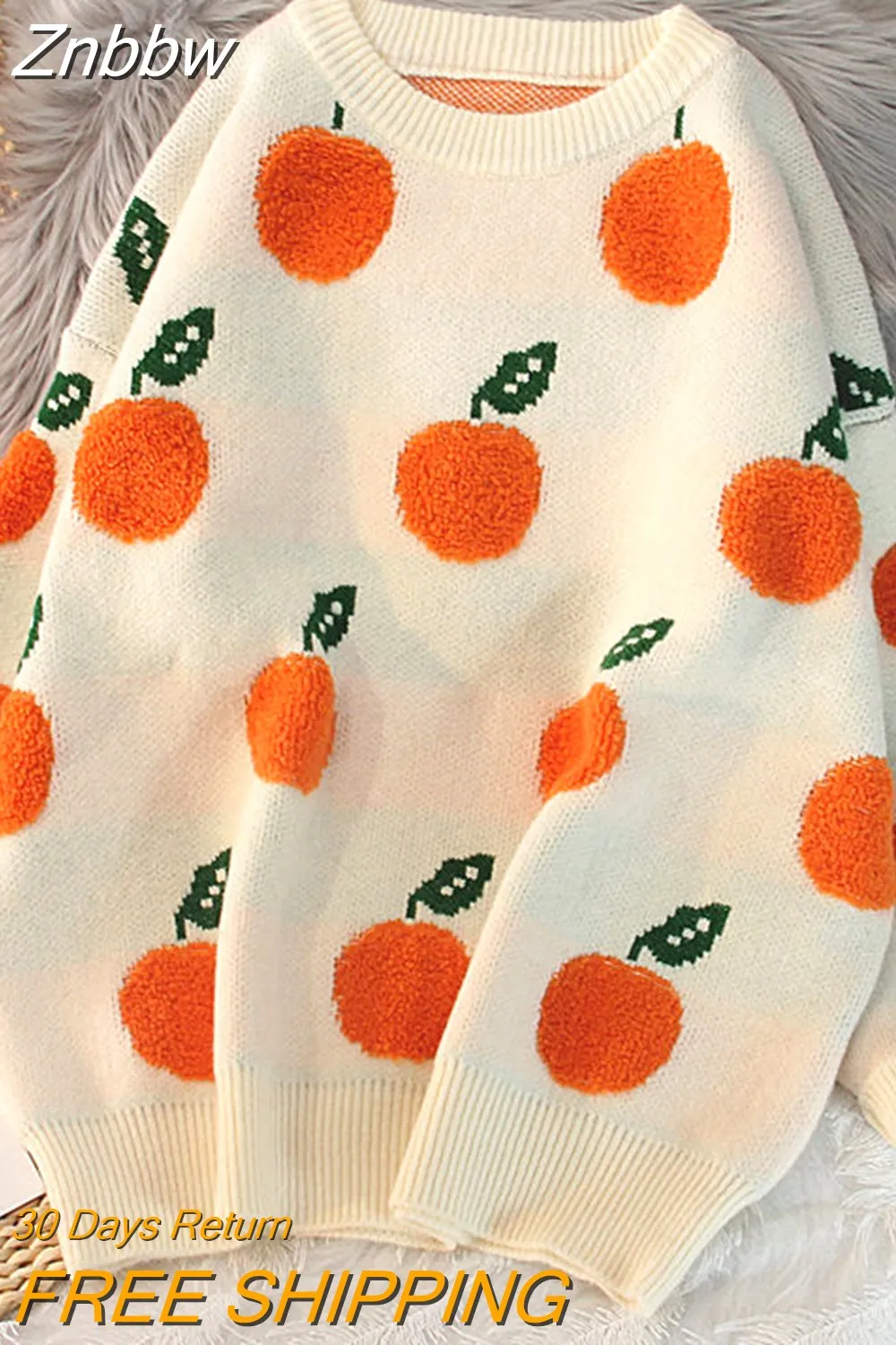 Znbbw 2023 Autumn Winter Sweaters Pullover Cherry Pattern Long Sleeve Sweater Women Turtleneck Knitted Jumpers Sweater Mujer - Image 2