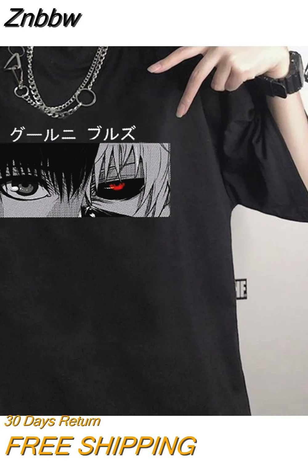 Znbbw Anime Punk Tokyo Ghoul eye Loose Hoody Streetwear Harajuku Casual Cool Chic Cartoon Streetwear Women Streetwear
