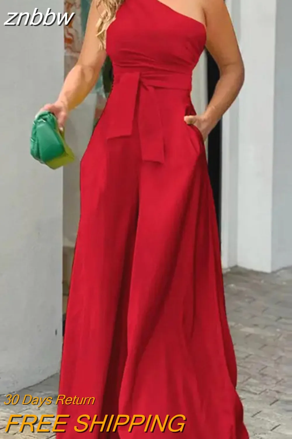 znbbw Women Sexy Backless Lace-Up Bow Romper Sexy Puff Sleeve Pocket Playsuits Fashion Solid Color V-Neck High Waist Wide Leg Jumpsuit - Image 7